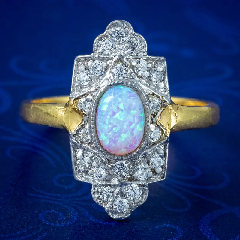 Matte band rings-Art Deco Style Opal CZ Ring