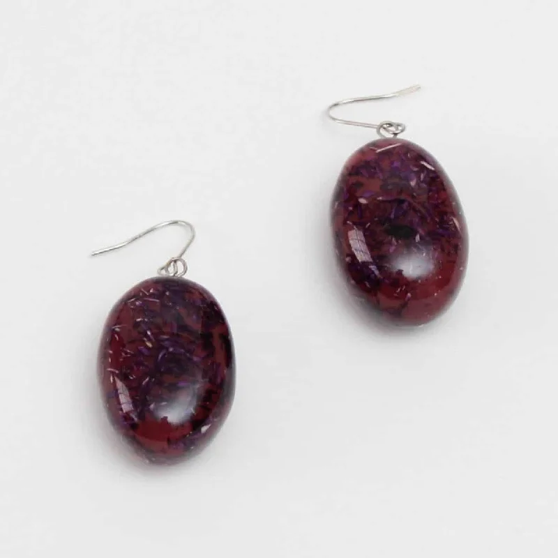 Satin gloss earrings-Red Speckled Oval Thea Earring