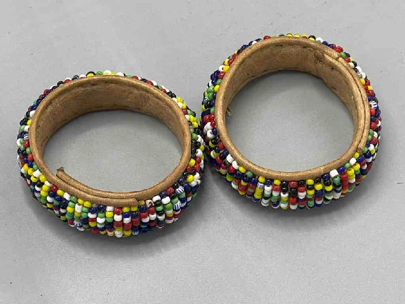 Fine cord bangles-Smallest Multicolor Beaded Natural Leather Napkin Ring/Baby Bracelet