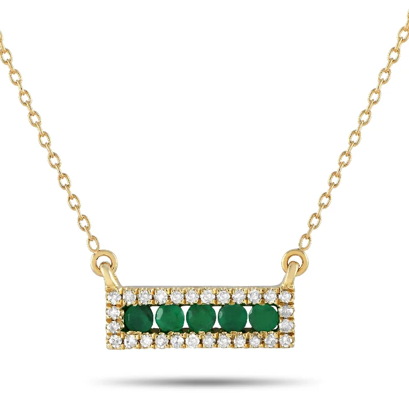 Eight-strand necklaces-Yellow Gold 0.15ct Diamond and Emerald Pendant Necklace NK4-14783YEM Length 18 Inch