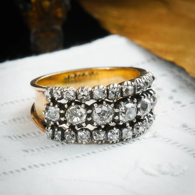 Sculptural cocktail rings-Rare Find! Fantastic Georgian Diamond Triple Band Ring