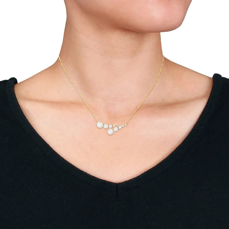 Round stone necklaces-Miadora Graduated Cultured Freshwater Pearl Necklace in 14k Yellow Gold