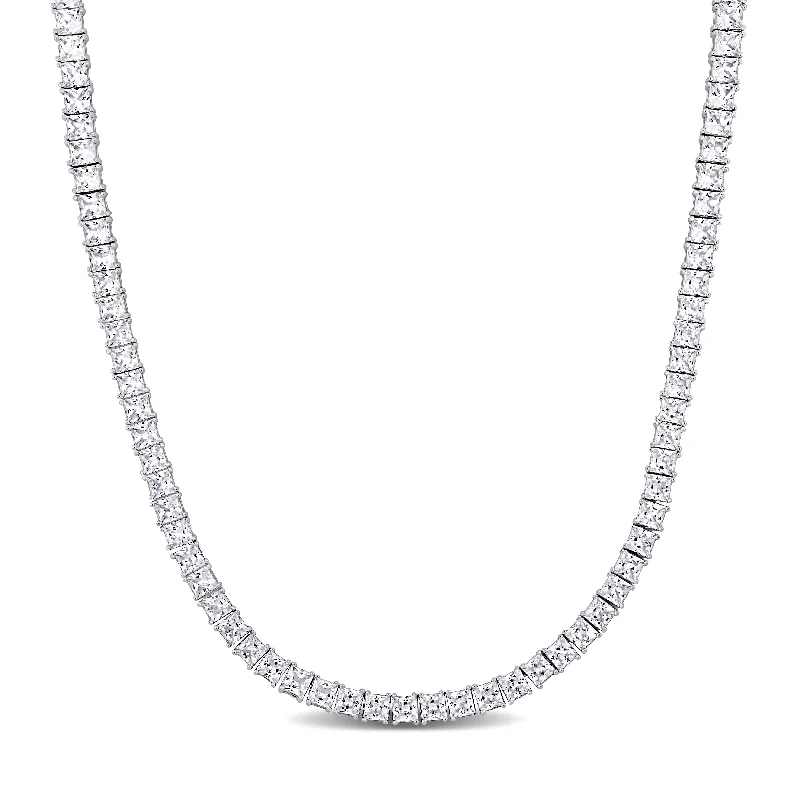 Aged charm necklaces-Miadora Men's 44ct TGW 4mm Square Created White Sapphire Necklace in Sterling Silver