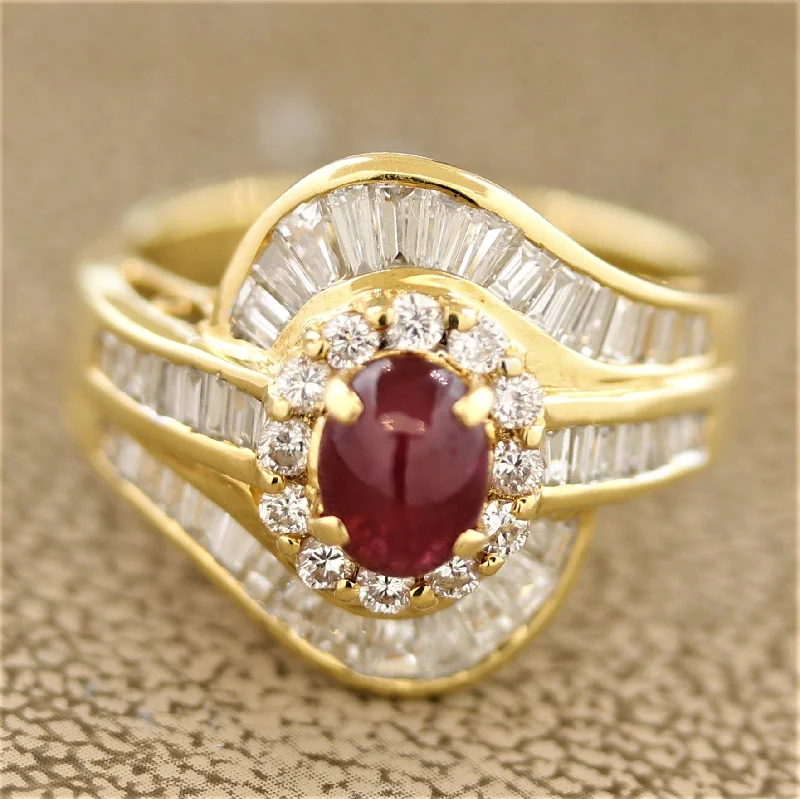 Stretch open rings-Ruby Diamond Gold Spiral Ring