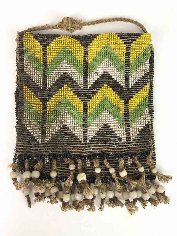 Vivid druzy bangles-Kirdi Vintage Flat Square Beaded Purse - Nigeria