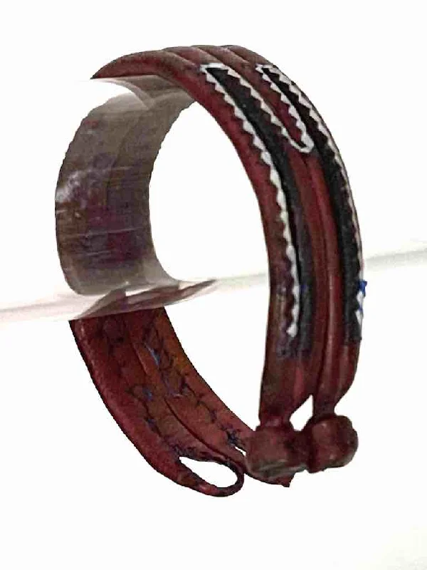 Beaded cluster bangles-Wide Red Leather Bracelet with Black & White Designs - 2 Versions