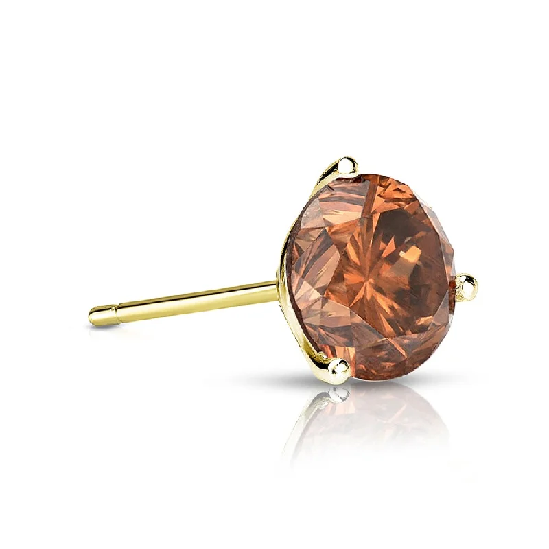 Astro design earrings-Auriya 14k Gold 1/3ct TDW Round SINGLE (1) Brown Diamond Stud Earring