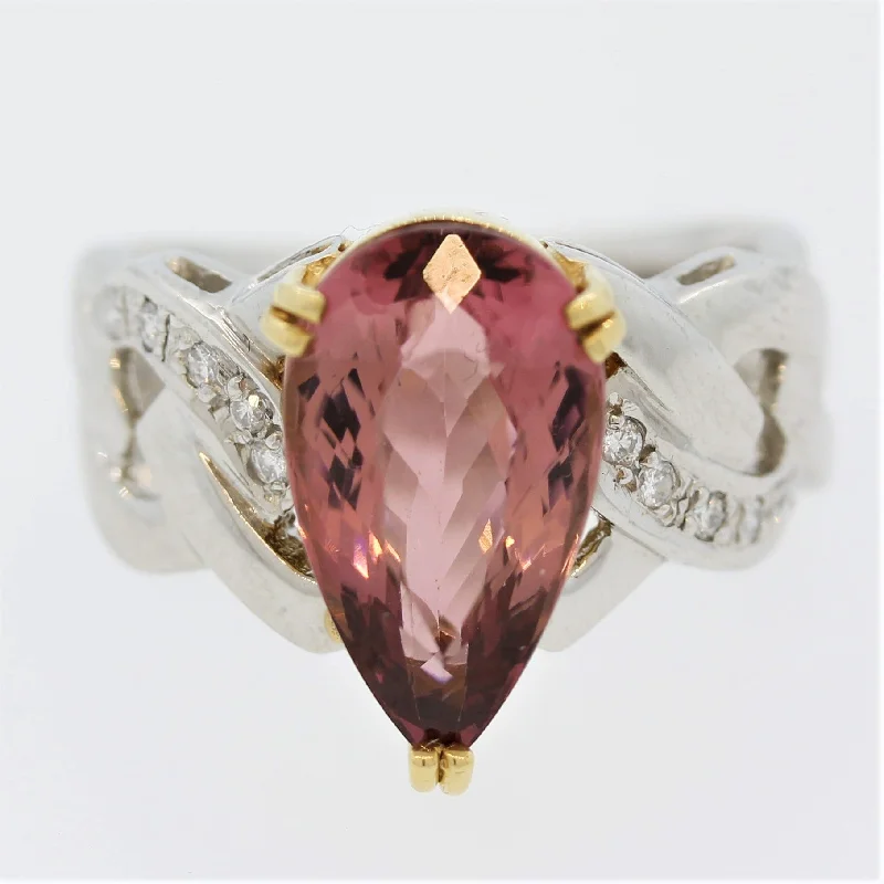 Light clay rings-Pink Tourmaline Diamond Platinum & Gold Ring