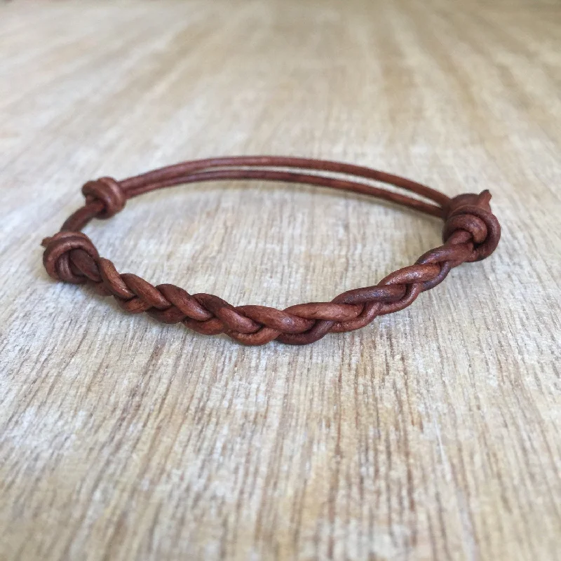 Oval charm bangles-Juno Brown Braided Leather Bracelet