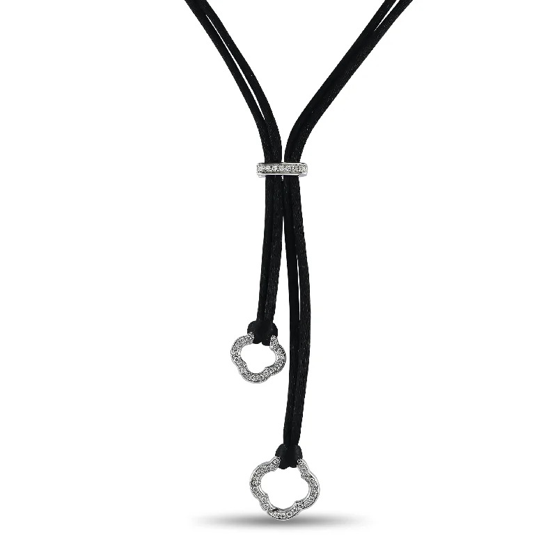 Woven cord necklaces-Aaron Basha White Gold 0.60ct Diamond Silk Cord Necklace AB16-111124 Length 24 Inch