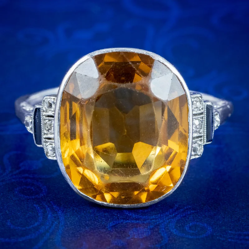 Warm clay rings-Art Deco Citrine Sapphire Diamond Ring 8ct Citrine