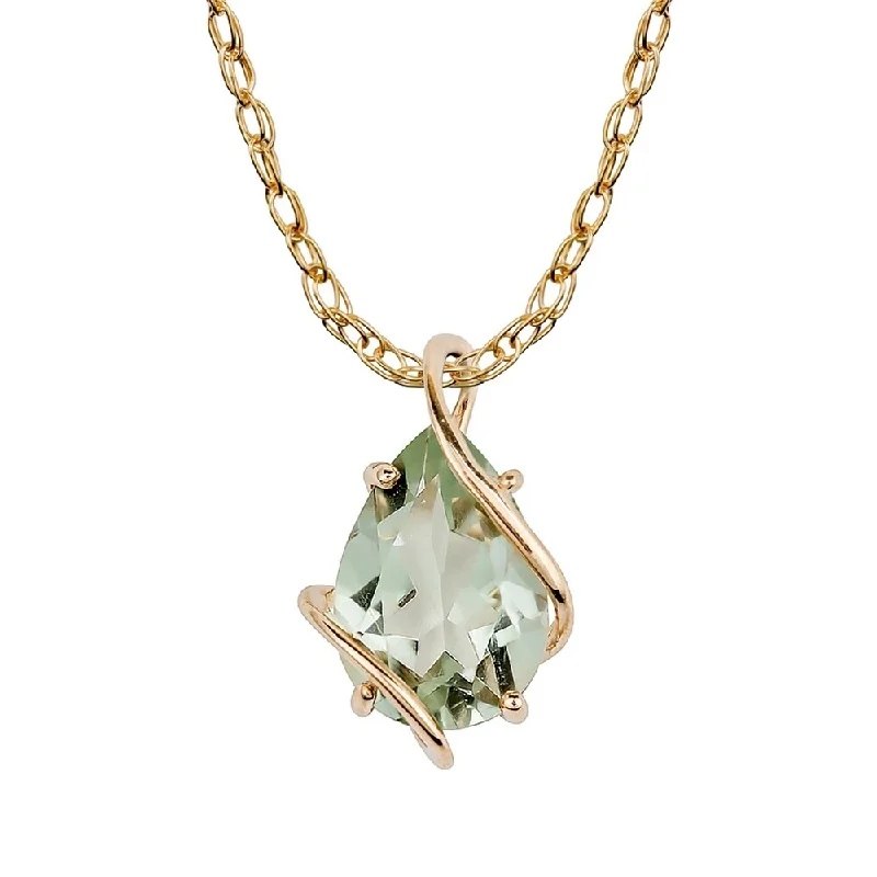 Multi-strand necklaces-Viducci 10k Yellow Gold Genuine Pear-shape Green Amethyst Tear-Drop Pendant Necklace