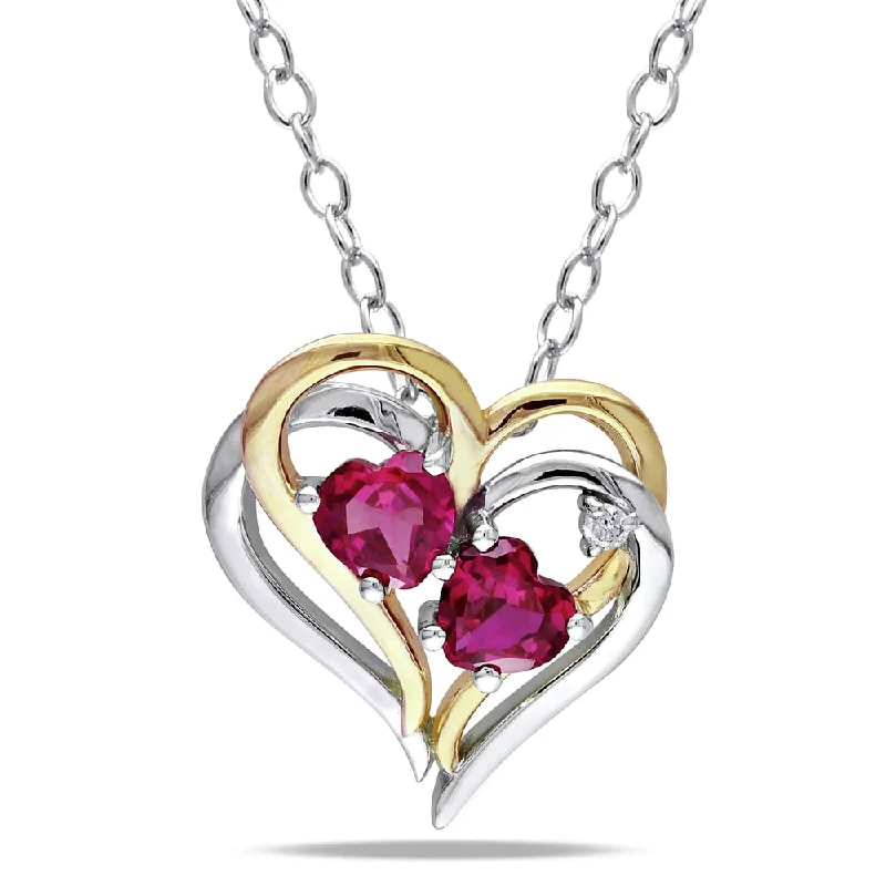 Vine braid necklaces-Miadora Two-tone Silver Created Ruby and Diamond Accent Heart Necklace