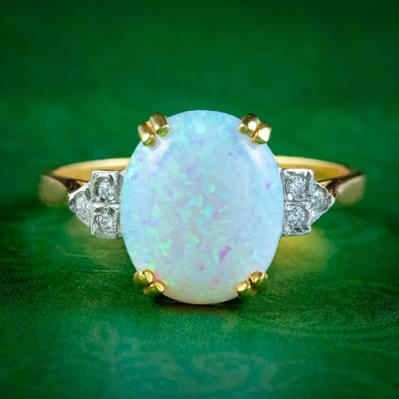 Oval stone rings-Art Deco Style Opal Cz Ring 5ct Opal