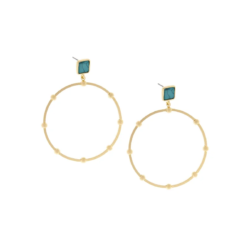 Light drop earrings-stone post open circle earring