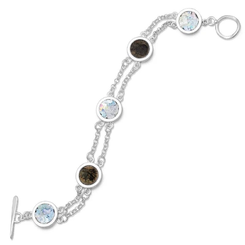 Oval shape bangles-7.75" 2 Strand Toggle Bracelet with Ancient Roman Glass & Antique Roman Coins