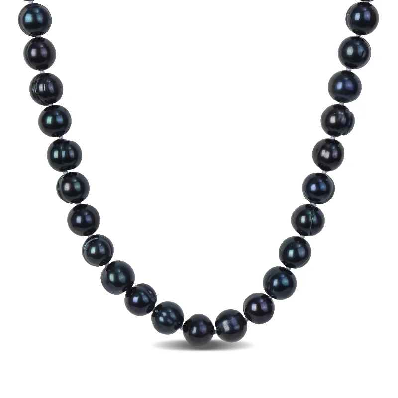 Bright stone necklaces-Miadora 8-8.5mm Off-Round Black Cultured Freshwater Men's Pearl Necklace with Large Sterling Silver