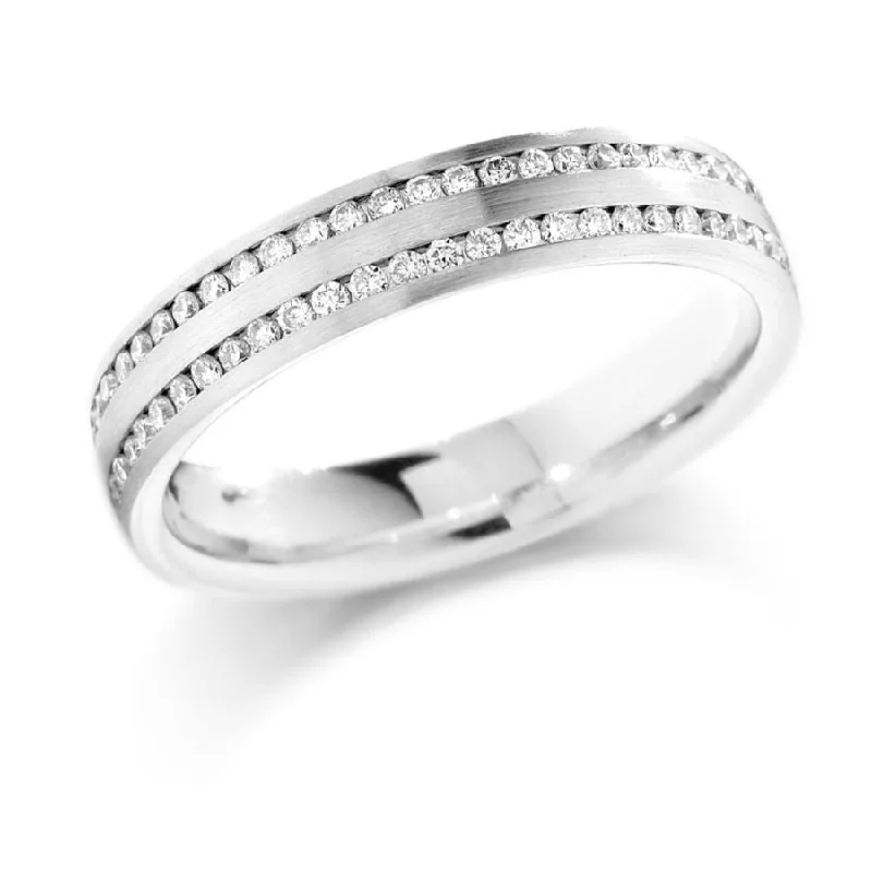 Endless stone engagement rings-18ct White Gold Channel Set Round Brilliant Cut Diamond 2-Row Eternity Band