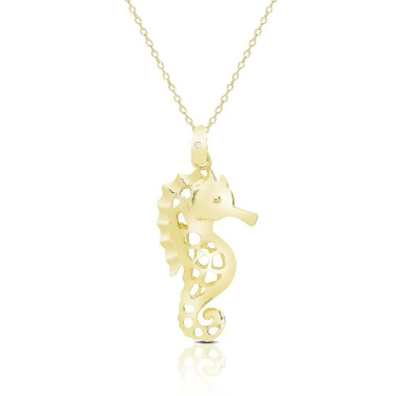 Fox charm necklaces-Finesque Gold Over Sterling Silver Diamond Accent Seahorse Necklace