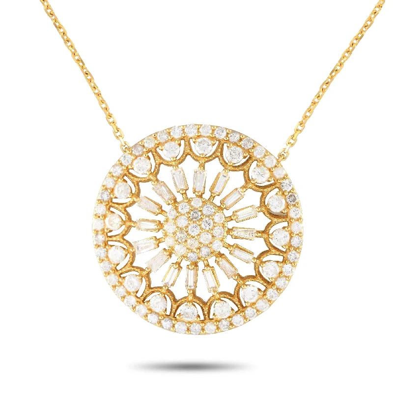 Full moon necklaces-Yellow Gold 2.25ct Diamond Filigree Medallion Necklace PN15245-Y Length 15 Inch