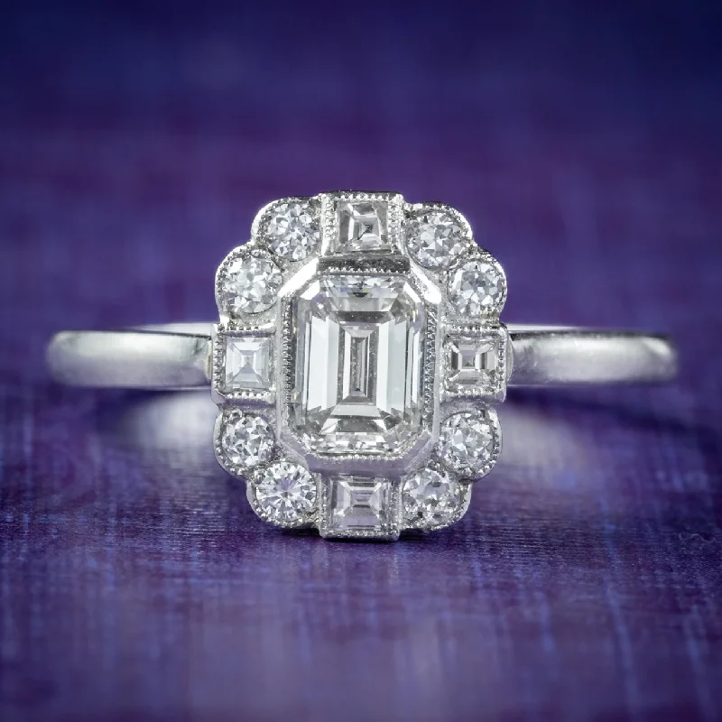 Solid gold rings-Art Deco Style Diamond Cluster Ring 1.40ct Of Diamond