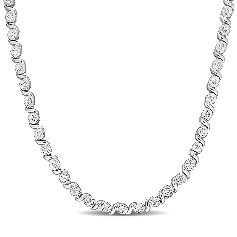 Elegant design necklaces-Miadora Sterling Silver 1/2ct TDW Diamond Tennis Link Necklace - 24 inch x 4.1 mm x 5.4 mm - 24 inch x 4.1 mm x 5.4 mm