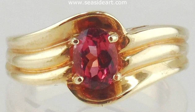 Tiered design rings-Pink Tourmaline Ring 14kt- Size 7 1/4