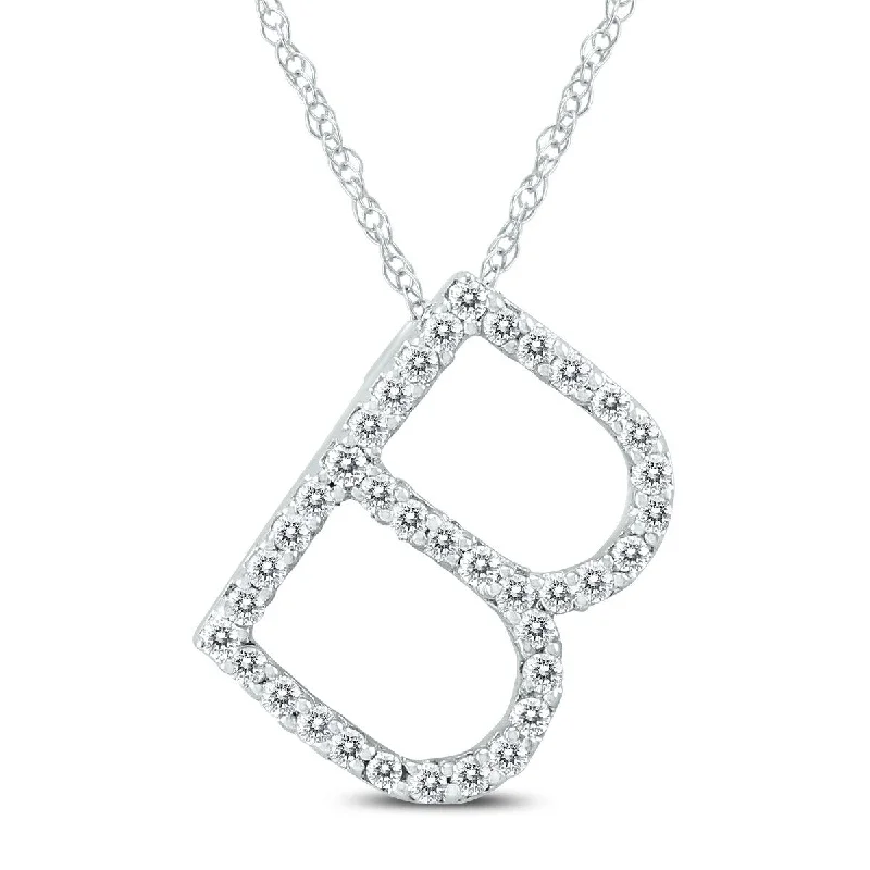 Worn medallion necklaces-Marquee 1/6 Carat TW B Initial Diamond Pendant Necklace in 10K White Gold with Adjustable Chain