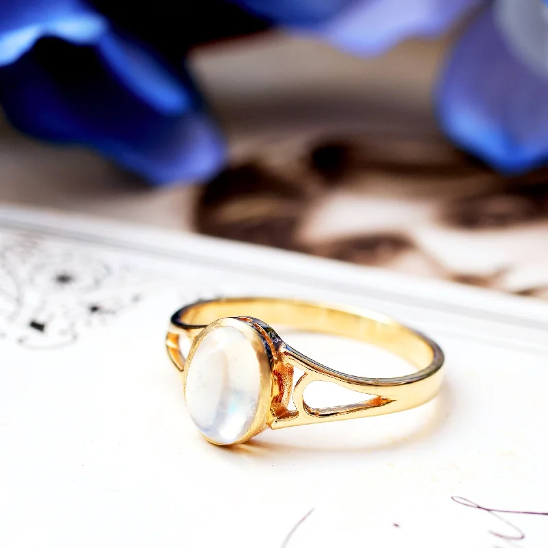 Tiny pearl rings-Edwardian Style 9ct Gold Blue Moonstone Ring