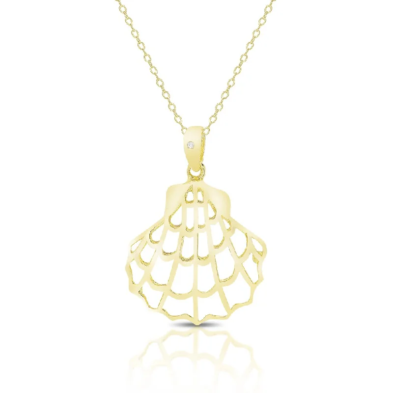 Mystic eye necklaces-Finesque Gold Over Sterling Silver Diamond Accent Seashell Necklace