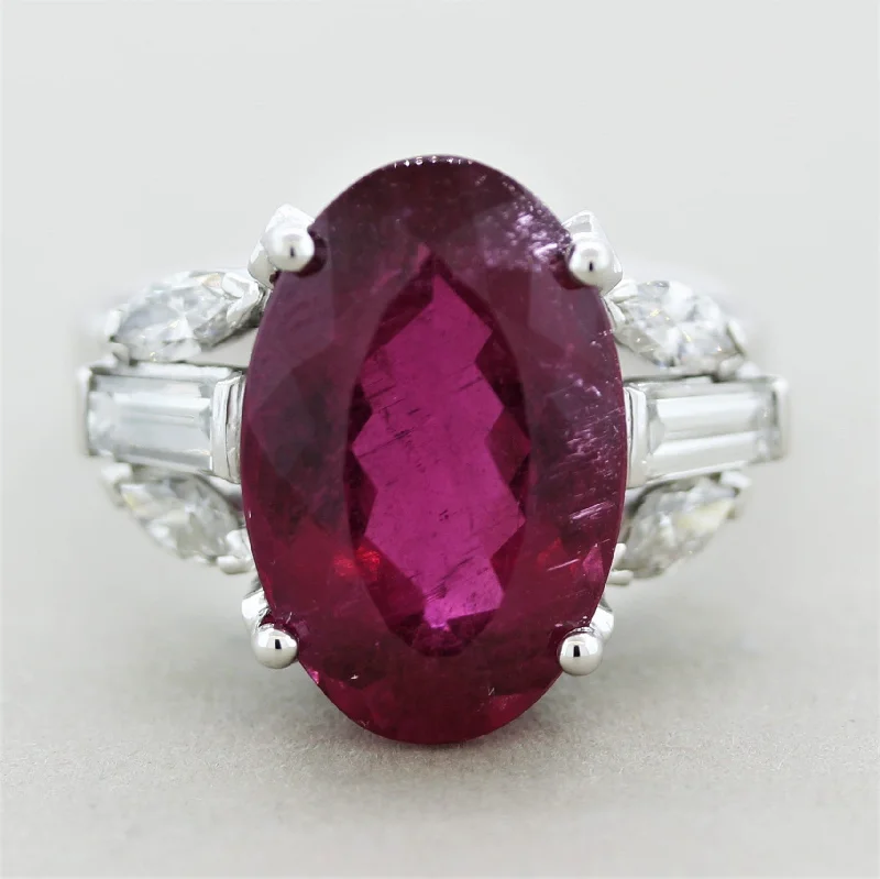 Dual-metal rings-Fine Rubellite Tourmaline Diamond Platinum Ring