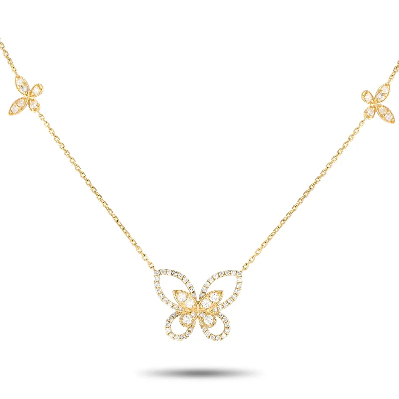 Woven cord necklaces-Yellow Gold 1.0ct Diamond Butterfly Necklace NK01615-Y Length 15 Inch