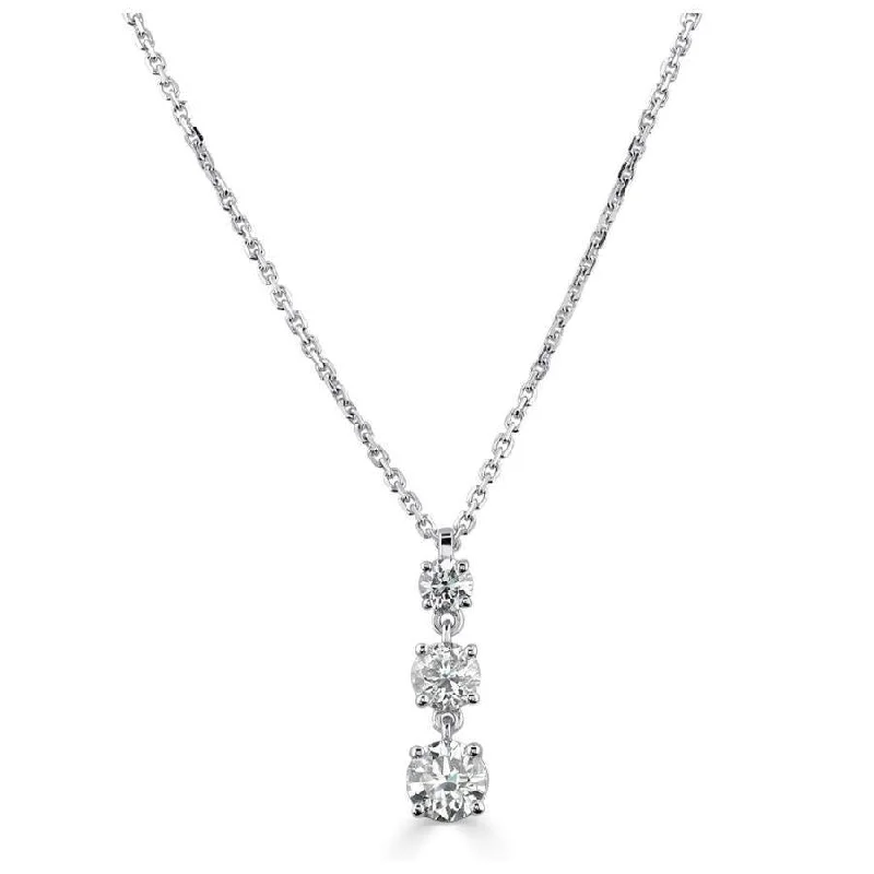 Asymmetrical engagement rings-18ct White Gold Round Brilliant Cut Diamond Graduated Drop Pendant & Chain