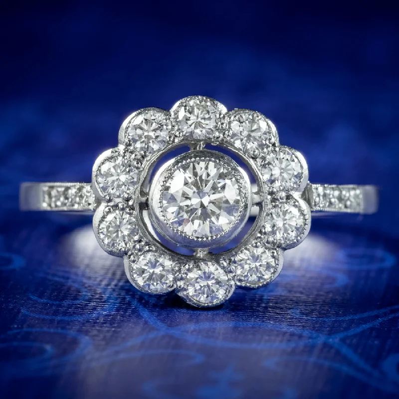 Edwardian Style Diamond Daisy Cluster Ring 0.95ct Of Diamond