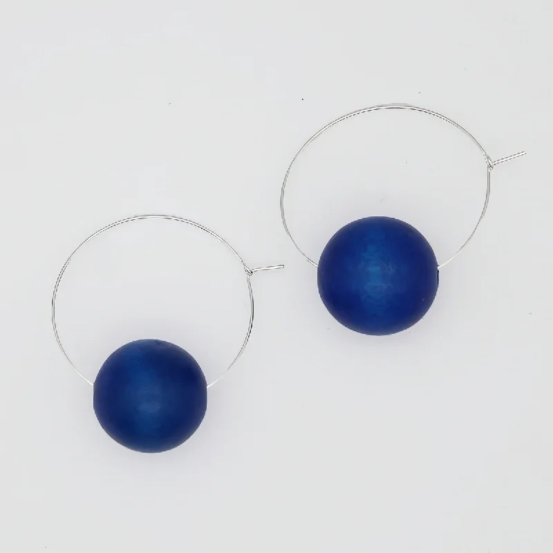 Deco charm earrings-Blue Ball Hoop Dangle Earring