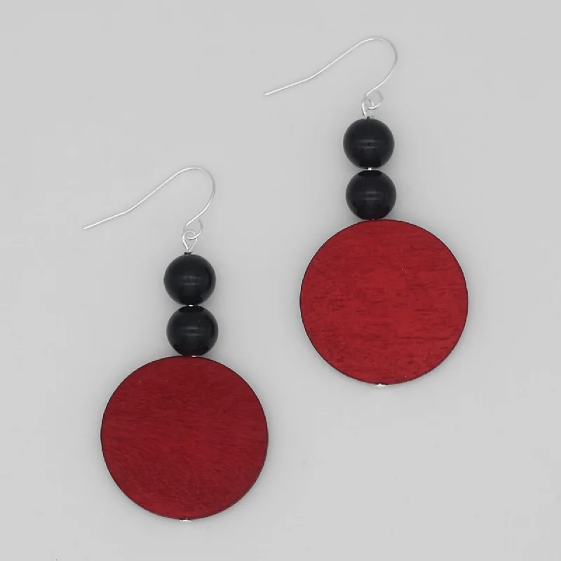 Trekker feather earrings-Red Round Emery Dangle Earring