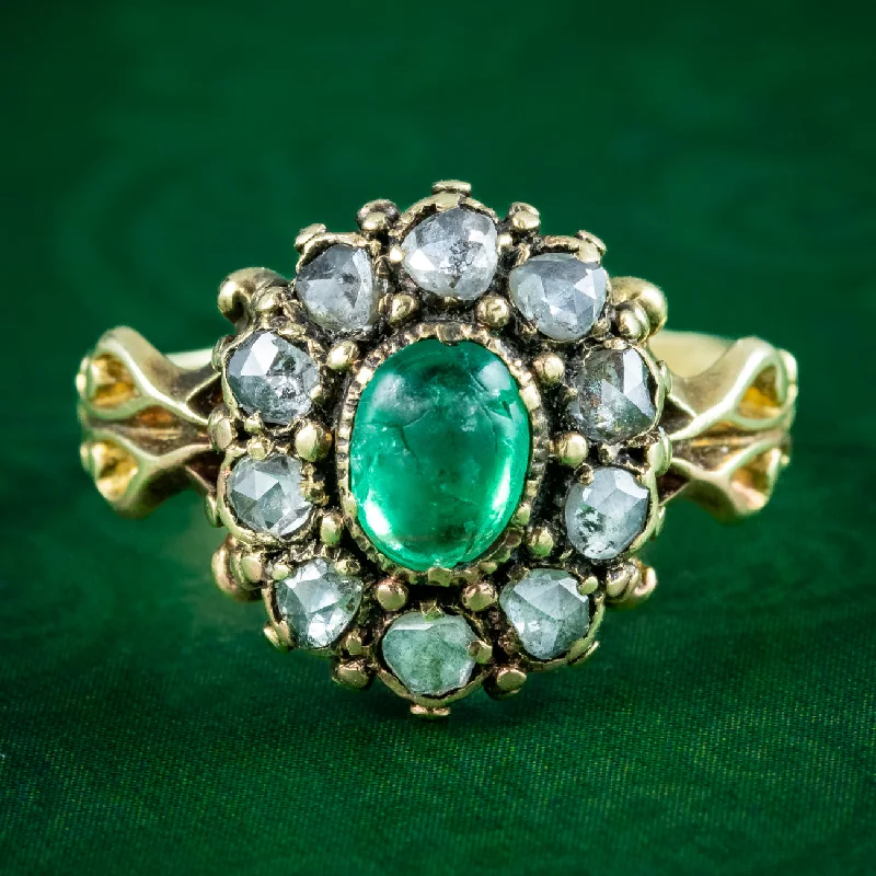 Small flower rings-Antique Georgian Emerald Diamond Cluster Ring