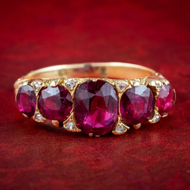 Baroque pearl rings-Antique Victorian Ruby Diamond Five Stone Ring 2.6ct Rubies With Cert