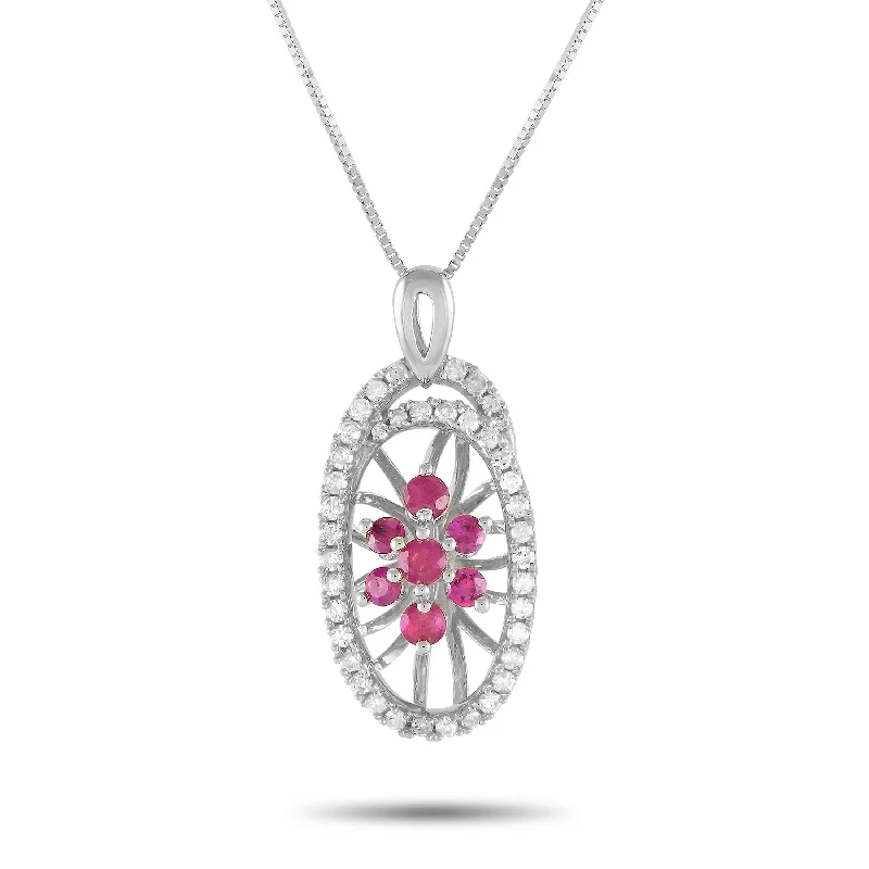 Smooth disc necklaces-White Gold 0.22ct Diamond and Ruby Necklace PD4-15491WRU Length 18 Inch