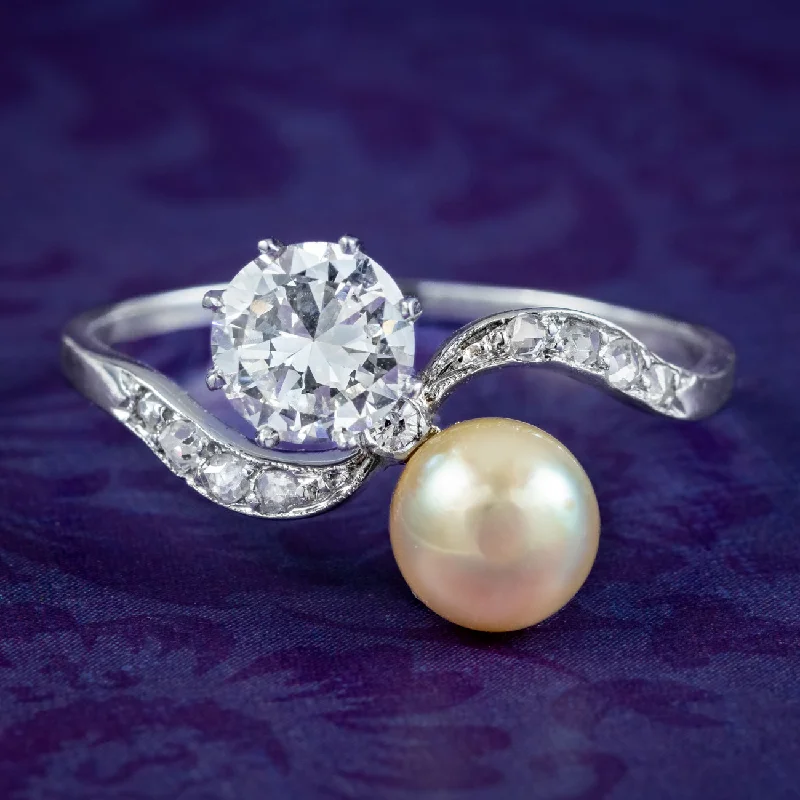 Oval shape rings-Antique Edwardian Pearl Diamond Toi Et Moi Twist Ring