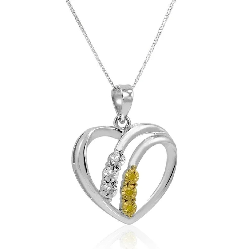 Bold cross necklaces-Amanda Rose Collection Yellow and White Diamond Heart Pendant Necklace in Sterling Silver