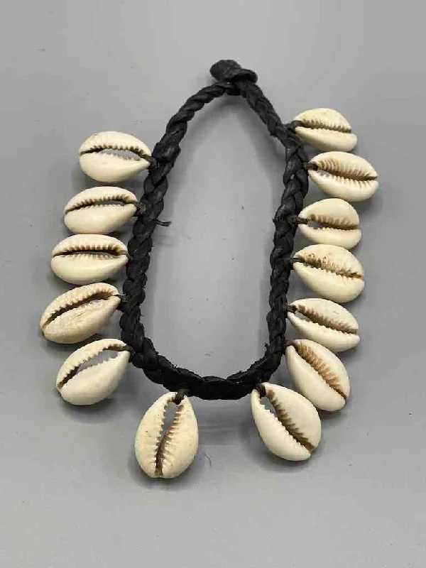 Etched design bangles-Hanging Cowrie Shell Braided Leather Clasp Bracelet - Mali