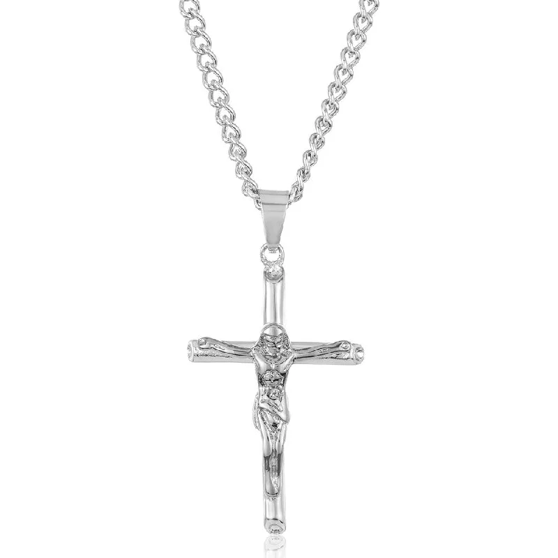 Surf motif necklaces-Men's Crucifix Cross Stainless Steel Necklace