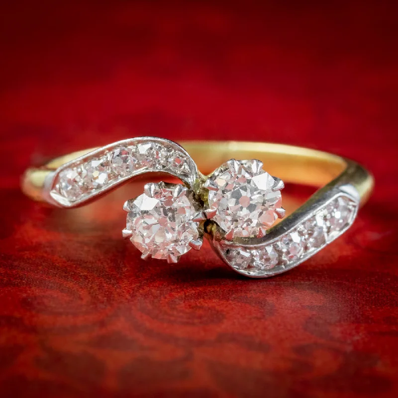 Worn texture rings-Antique Edwardian Diamond Toi Et Moi Twist Ring 0.66ct Of Diamond