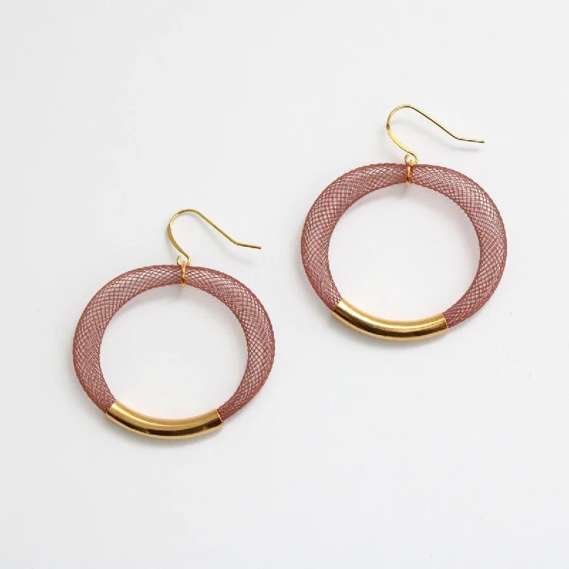 Bold hoop earrings-Burgundy Mesh Hoop Earring Gold