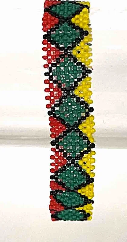 Cotton cord bangles-Very small bead woven geometric design beaded bracelet - Togo