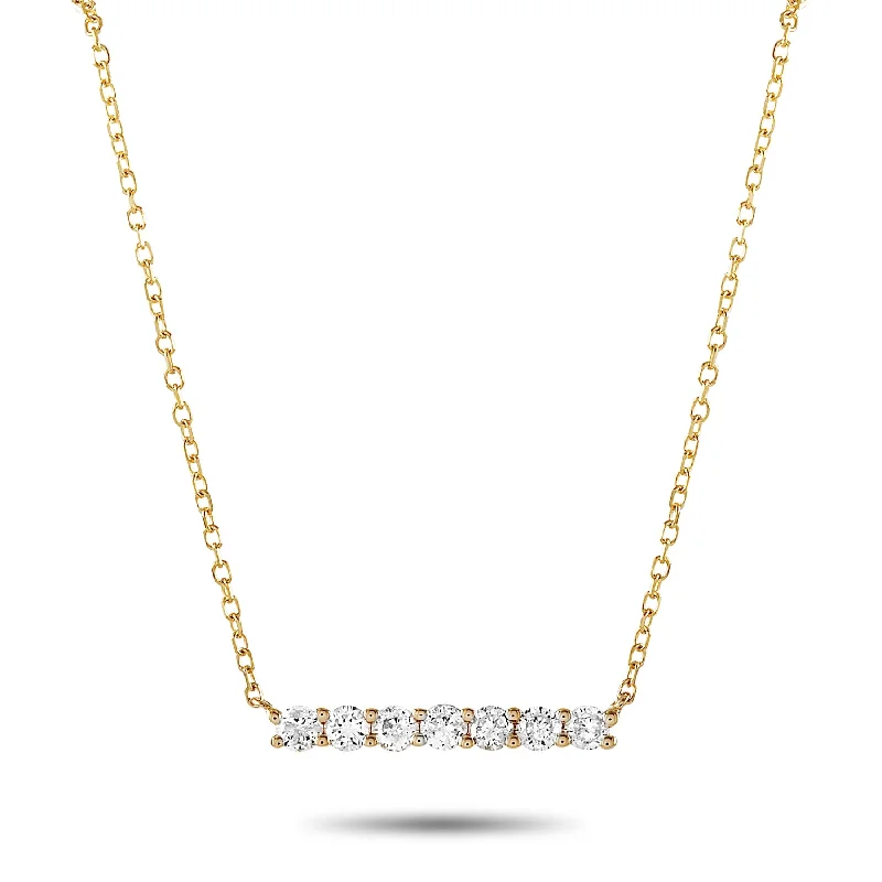 Crystal weave necklaces-Yellow Gold 0.25ct Diamond Bar Necklace ANK-15805 Length 15 Inch