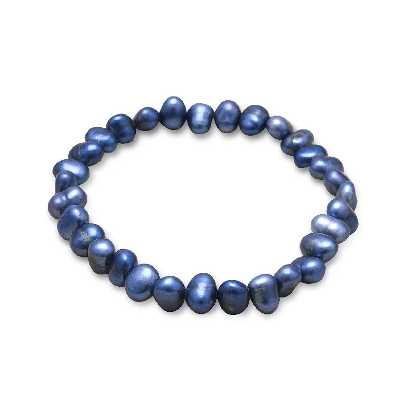 Sapphire stone bangles-Dark Blue Cultured Freshwater Pearl Stretch Bracelet