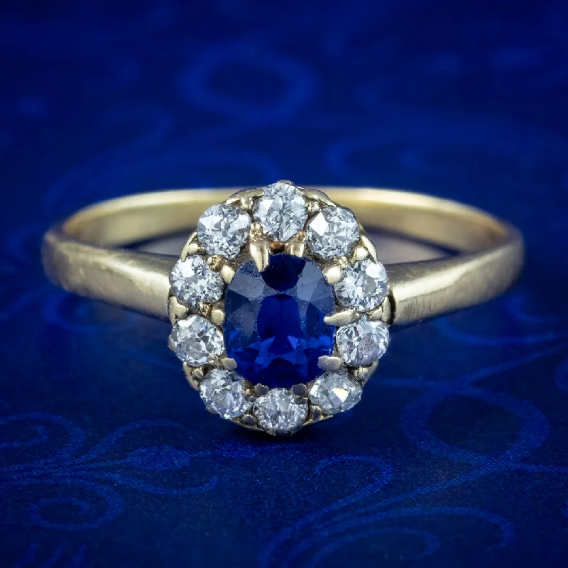 Beaded charm rings-Antique Victorian Sapphire Diamond Cluster Ring 0.60ct Sapphire