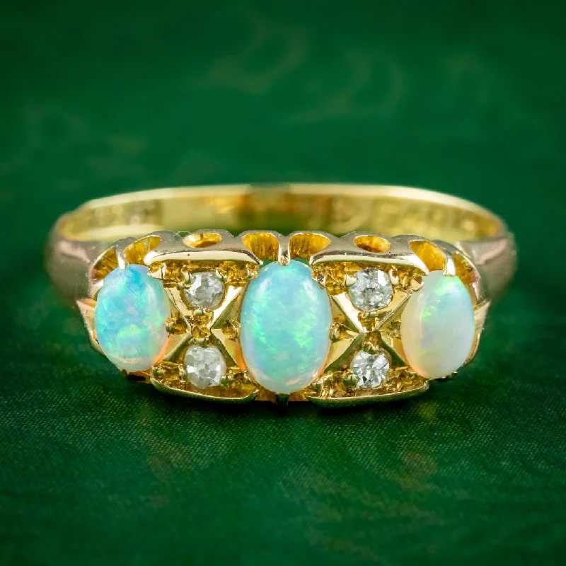 Tiny star rings-Antique Edwardian Opal Diamond Ring Dated 1910